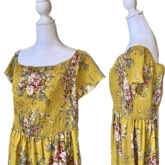 SHEIN Super Cute Off-the-shoulder Floral Summer Dress with Front Slit Size 2X - Picture 8 of 12